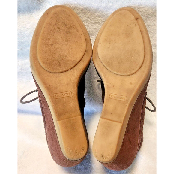 Coach Cassy Chestnut Brown Suede Wedge High Heel Lace Up Boots Women's Size 8B - Picture 11 of 13
